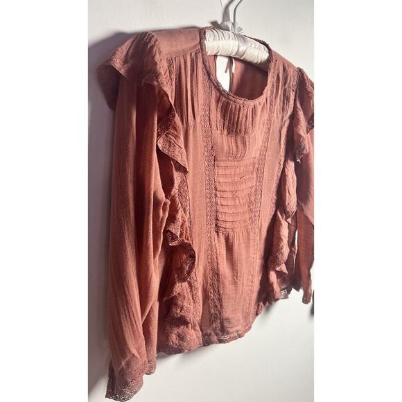 Free People Jasmine Ruffle Lace Boho Peasant Gauzy Victorian Cotton Blouse Sz S - Picture 6 of 11